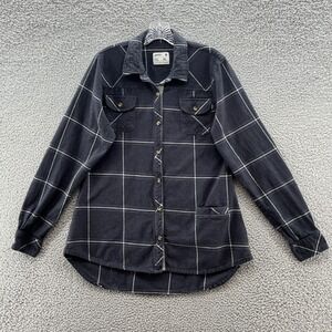 Jetty Shirt Womens XL Navy Blue Windowpane Plaid Flannel Pockets Button Up